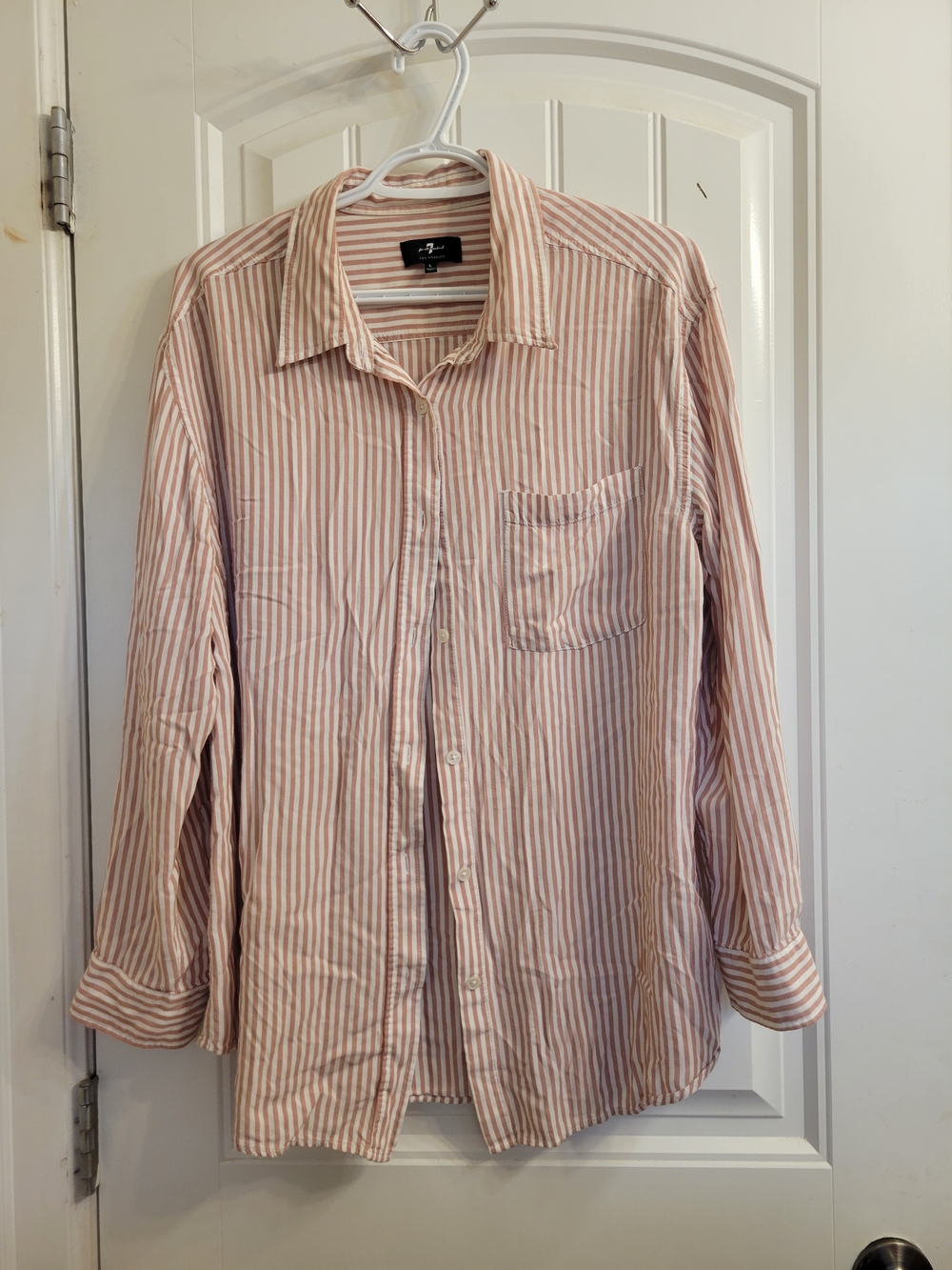 2/$25- 7 For All Mankind Pink and White Striped Button-Down Shirt
